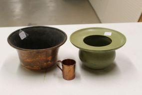 Pottery Spittoon and Two Copper Pieces