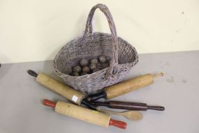 Basket with Rolling Pins and Balls