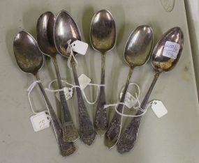Six Large Victorian Silverplate Spoons