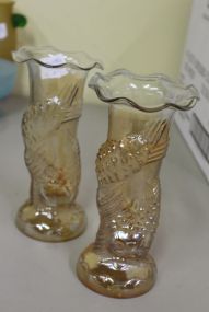 Pair of Marigold Glass Fish Vases