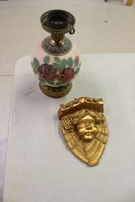 Heavy Gold Angel Wall Sconce and Handpainted Lamp Base