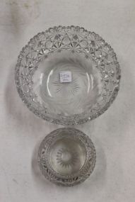 Cut and Etched Glass Bowl and Small Cut Glass Powder Jar