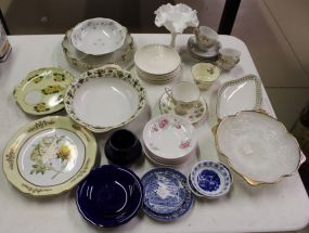 Milk Glass Compote, Plates and China Cups and Saucers