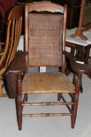 Early Oak Rush Seat Chair with Fold up Desk