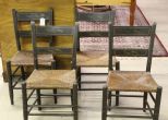 Set of 4 Stenciled Rush Seat Chairs