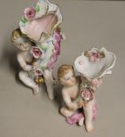 Two Hand Painted Cupid Vases