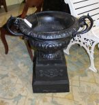 Black Wide Iron Urn on Pedestal