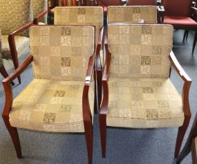 David Edward Four Modern Style Arm Chairs with Wood Backs and Upholstered Fronts