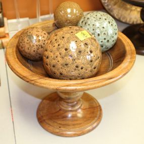 Wooden Stand with Five Ceramic Spheres