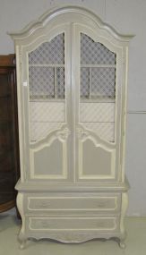 Chalk Painted Cabinet with Two Lower Drawers and Two Upper Cabinet Doors with Wire Backing