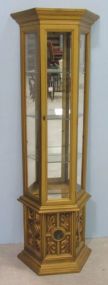 Gold Curio Cabinet with Three Sided Glass and a Mirrored Back and a Lower Cabinet Bottom