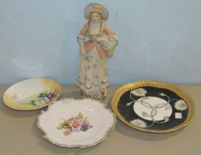 Meito China Plate, a Porcelain Plate, a Dee McCowan Painted Plate and a Bisque Occupied Japan Figurine