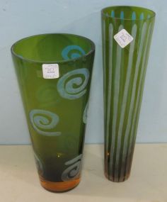 Two Turquoise and Green Glass Vases