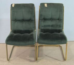 Pair of Green Upholstered Metal Frame Chairs