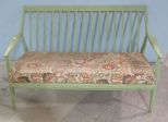 Green Chalk Painted Mid Century Style Sofa / Bench with Upholstered Cushion