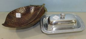 Pewter Butter Dish and a Metal Leaf Shaped Dish
