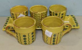 Mustard Yellow and Green Pots, Tray and Two Mugs