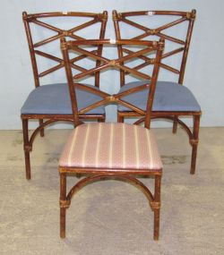 Three Bamboo Style Chairs with Lift Out Upholstered Seats