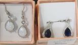 Pair of Blue Stone Tear Drop Earrings and a Pair of Faux Opal Tear Drop Earrings