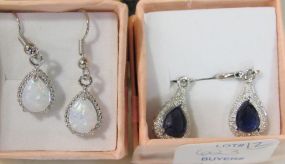 Pair of Blue Stone Tear Drop Earrings and a Pair of Faux Opal Tear Drop Earrings