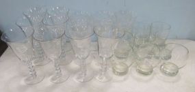 Eight Tall Candlewick Water Goblets, Five Wine Glasses and Two Sets of Four Highballs