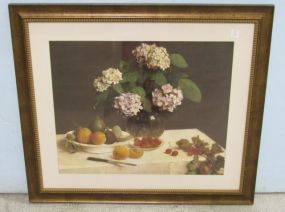 Fruit and Hydrangea Matted and Framed Print