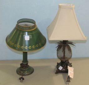Wire Pineapple Lamp and a Green Toile Style Lamp