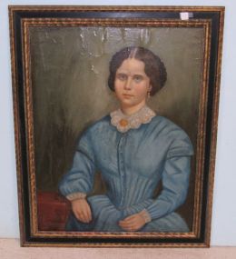 Portrait of Woman in Antebellum Blue Dress Framed