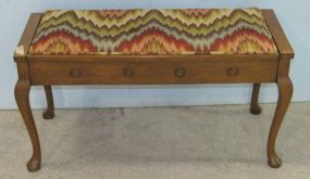 Oak Queen Anne Piano Bench with Flame Stitched Upholstery