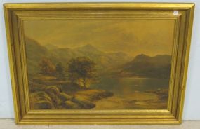 Print of Lake and Mountains Framed in Gilt Frame