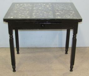 Black Painted Desk with Window Pane Top Filled with Mosaic Inlay and a Glass Top