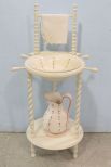 Painted Wash Stand with Bowl and Pitcher