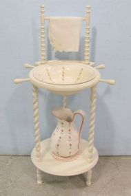Painted Wash Stand with Bowl and Pitcher