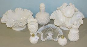 Group of Fenton Hobnail Milk Glass and a Opalescent Glass Dish