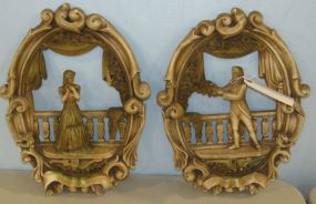 Two Ceramic Wall Plaques with a Lady and a Gentleman