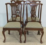 Set of Four Mahogany Queen Anne Chairs with Quadrofoil Style Backs