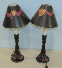 Pair of Painted Candlestick Lamps with Matching Shades