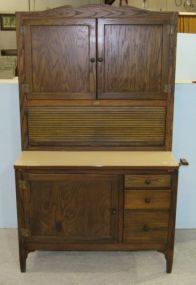 Oak Hoosier Cabinet with a Taupe Enamel Serving Surface