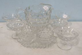 Fostoria American Pitcher, Five Parfaits and a Creamer and Sugar on Tray