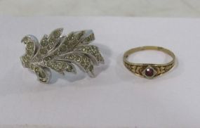 Panetta Sterling Shank Rhinestone Cocktail Ring and a 10k Yellow Gold Baby Ring with Ruby Red Stone