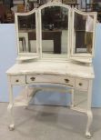 Painted Vanity With Claw Feet and Trifold Mirror