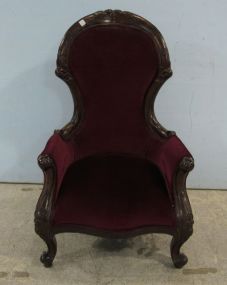 Carved Frame Victorian Chair with Red Upholstery