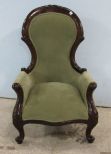 Carved Frame Victorian Chair with Green Upholstery