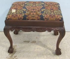 Carved Ball and Claw Frame Ottoman with Upholstered Seat