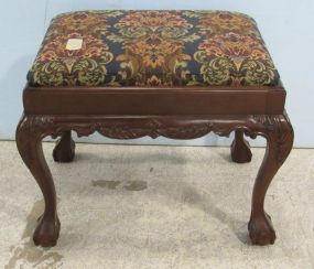 Carved Ball and Claw Frame Ottoman with Upholstered Seat