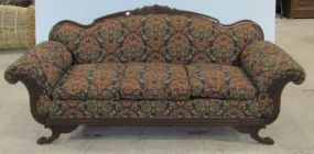 Victorian Sofa with Carved Crest and Upholstery