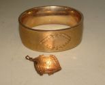 Gold Filled Etched Hinged Bracelet and a Fob with Inscription W.F.C. Prepatory 1910 Scholarship