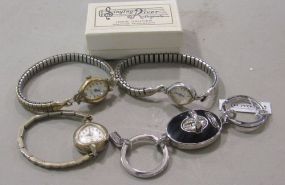 Josie Gautier Singing River Mississippi Shaped Pin, a Coach Keychain and Three Manual Wind Ladies Watches
