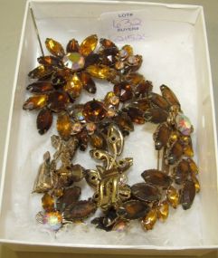 Group of Amber Colored Handset Rhinestone Jewelry