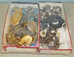 Two Boxes of Costume Jewelry Some Newer with Tags